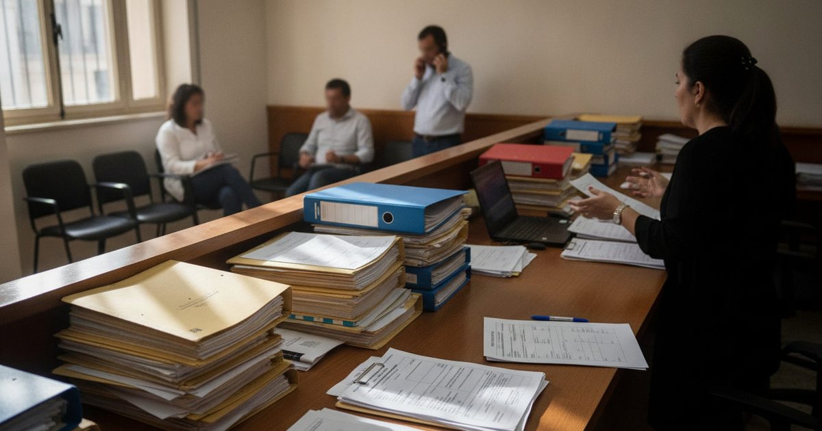 Carpetas de expedientes de extranjería y formularios de residencia sobre la mesa de un despacho de abogados