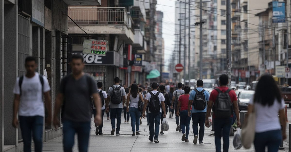 Vista urbana de Caracas con personas caminando por una acera y edificios, reflejando la actividad económica diaria en la capital venezolana.